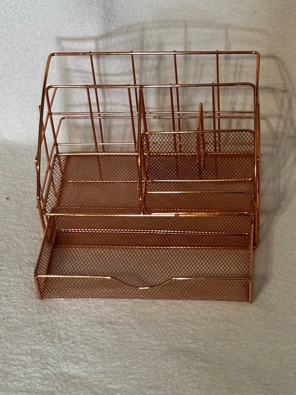 Metal Desk Organizer Caddy in Rose Gold - Multi-Compartment Storage